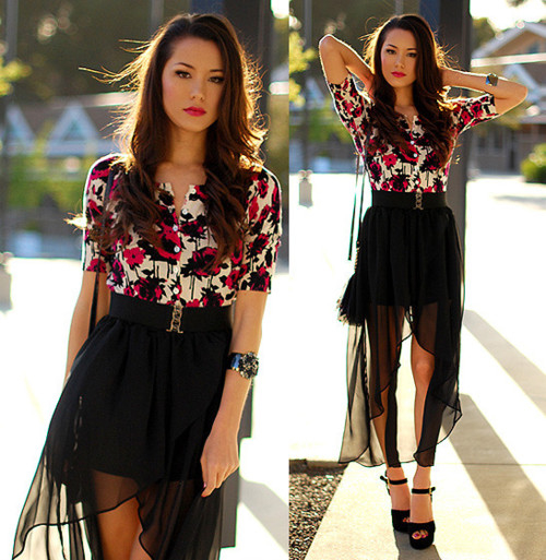 Black Sheer High-Low Skirt