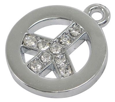 Peace Sign Alloy Rhinestone Pendants