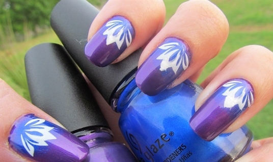 Purple floral nail art