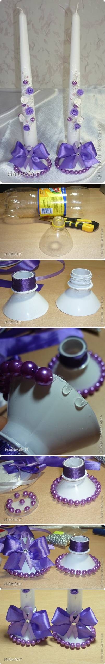 DIY Plastic Bottle Candlestick with bow
