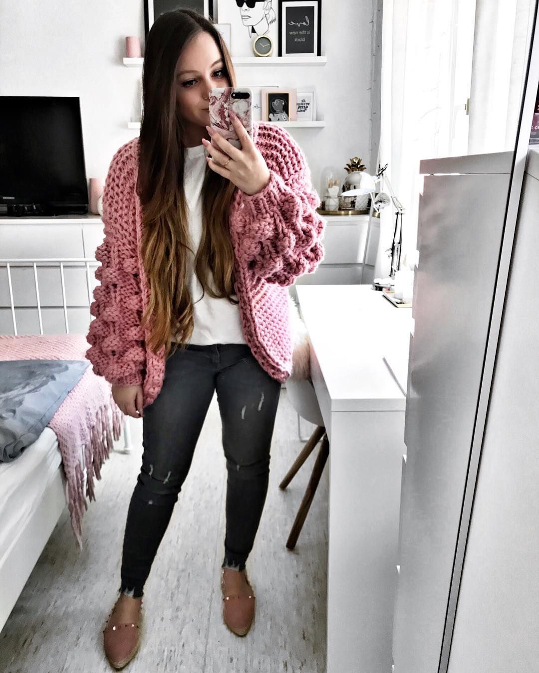 pink knit cardigan