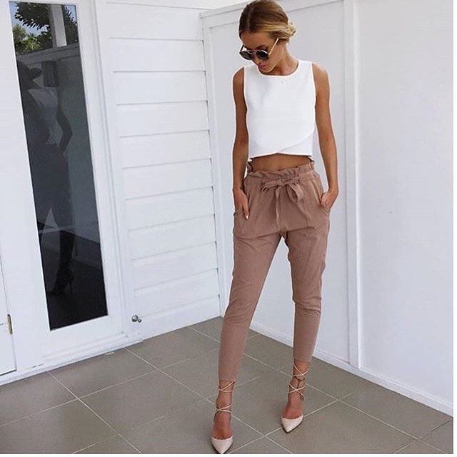 Sleeveless Crop Top And Brown Drawstring Pictures, Photos, and Images ...