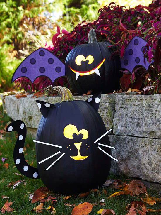 Bat and cat pumpkins