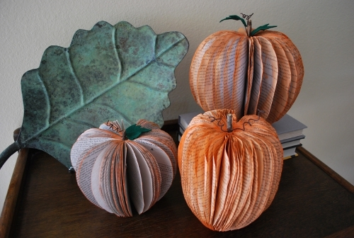 Pumpkin Decorations Made from Recycled Books