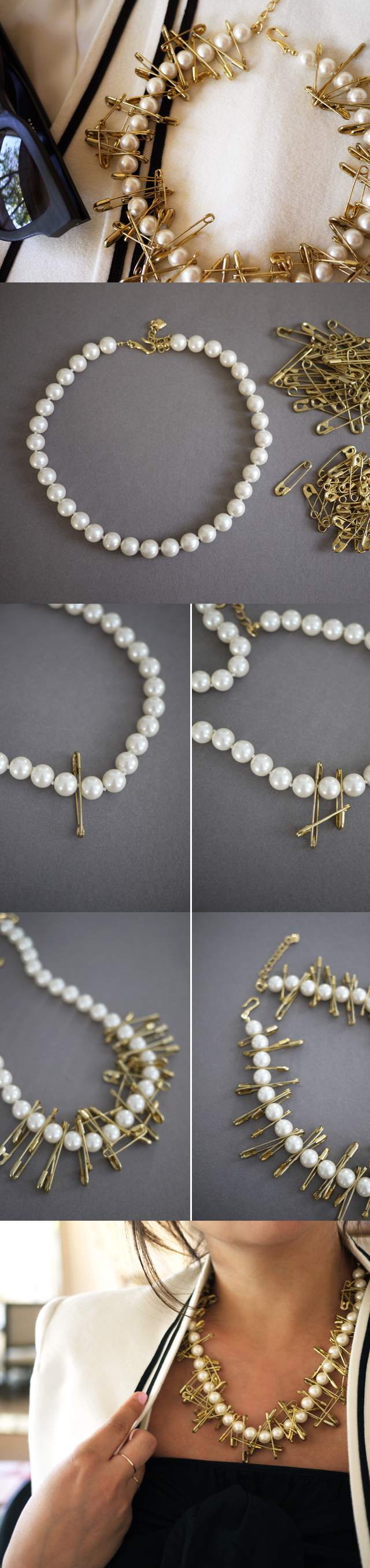 DIY Pearl and Safety Pin Necklace