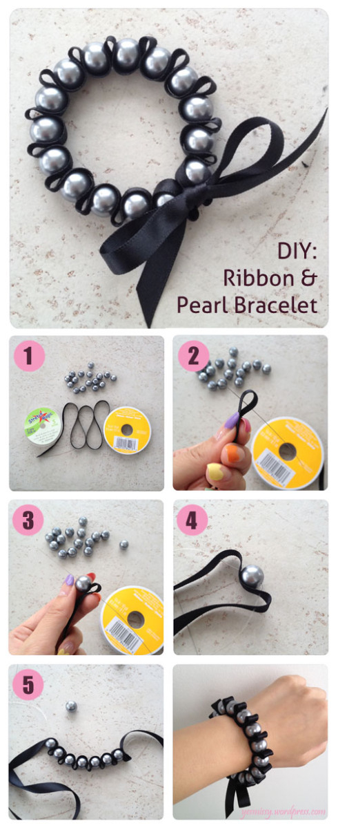 DIY Ribbon and Pearl Woven Bracelet Tutorial