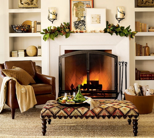 Fireplace Decorated for Fall