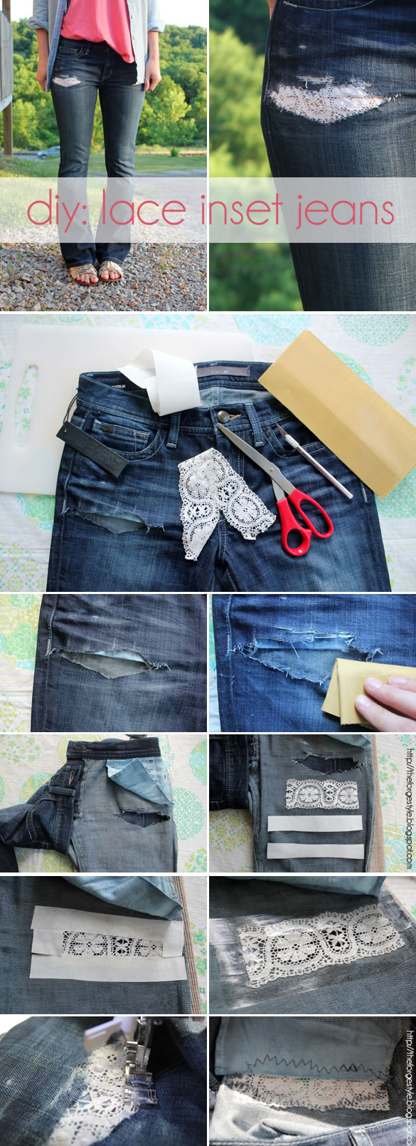DIY Lace Inset Jeas DIY Lace Inset Jeas