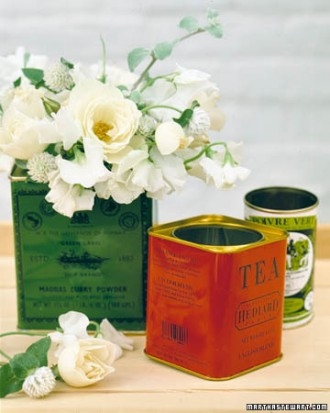 Tea tin vases for tea themed baby shower Tea tin vases for tea themed baby shower
