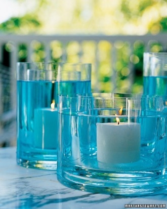 Colored water candle centerpiece Colored water candle centerpiece