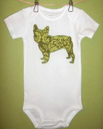 Dog appliqued baby bodysuit