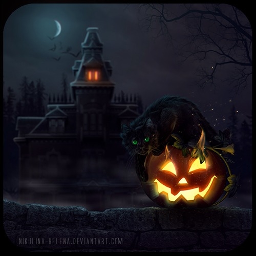 Haunted house and pumpkin