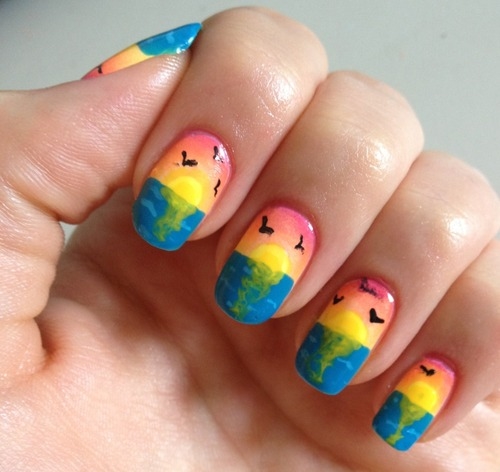 Ocean sunset nails