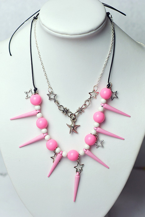 Beaded Necklace with Leather Cord