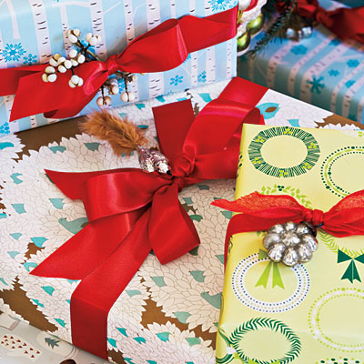 Bell, ornament and ribbon gift attachments