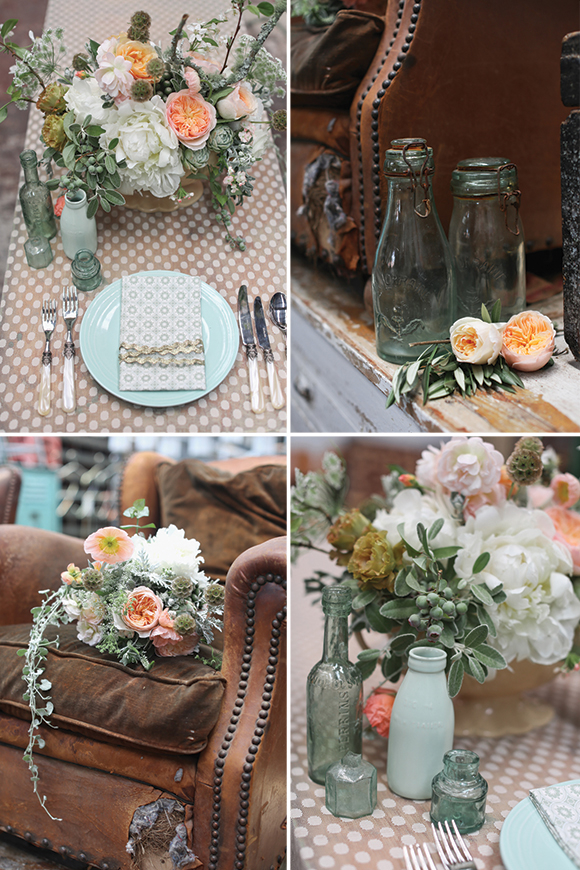 Mint and peach party decorations