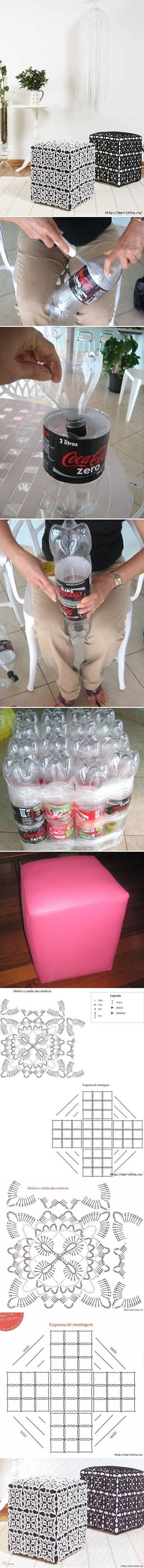 DIY Ottoman Out of Plastic Bottles