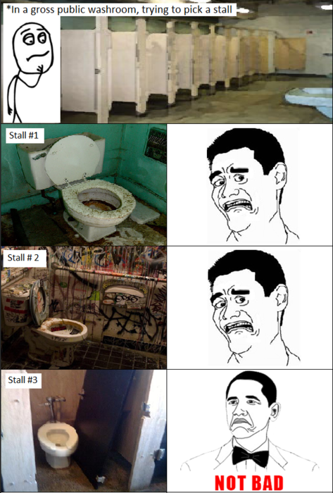 In a gross public washroom trying to pick a stall In a gross public washroom trying to pick a stall