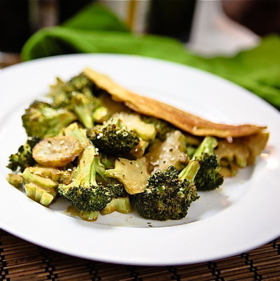 Chilla with Maple Roasted Cheezy Broccoli Chilla with Maple Roasted Cheezy Broccoli