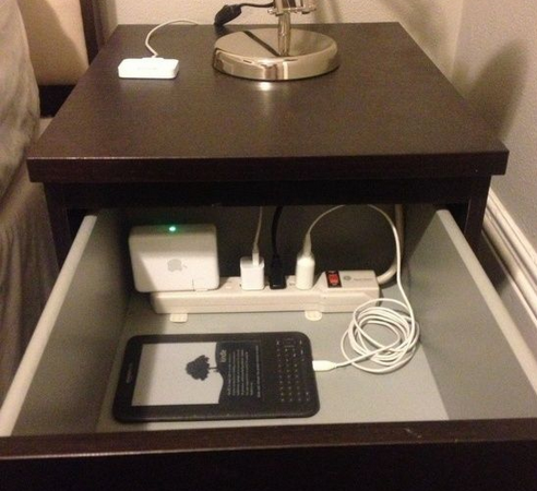 Nightstand drawer for electronics