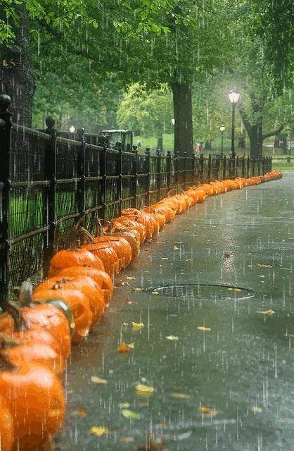 Jack o lantern in the rain