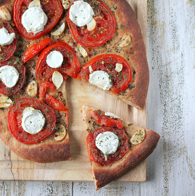 Tomato, mozzarella, wheat crust pizza Tomato, mozzarella, wheat crust pizza