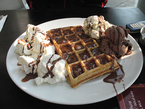 Chocolate waffles with ice cream Chocolate waffles with ice cream