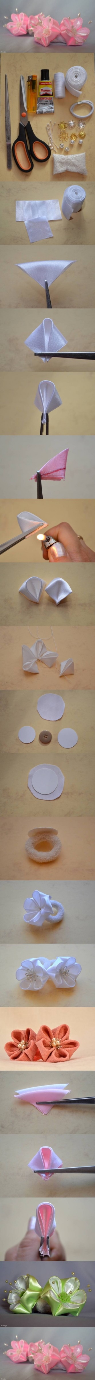 DIY Round Petals Ribbon Flower