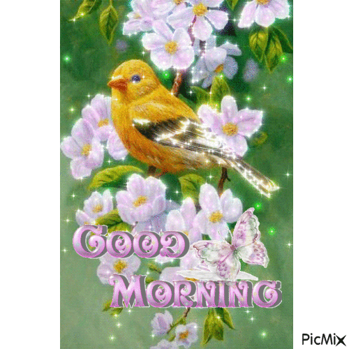 Shimmering Bird & Flowers Good Morning Gif Pictures, Photos, and