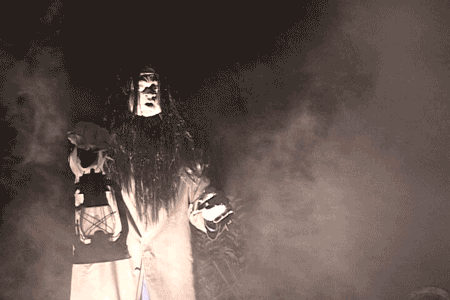 Grave digger in fog