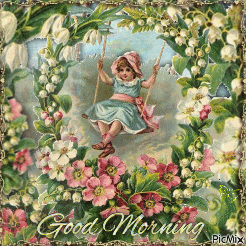 Girl On Swing Vintage Good Morning Gif Pictures, Photos, and Images
