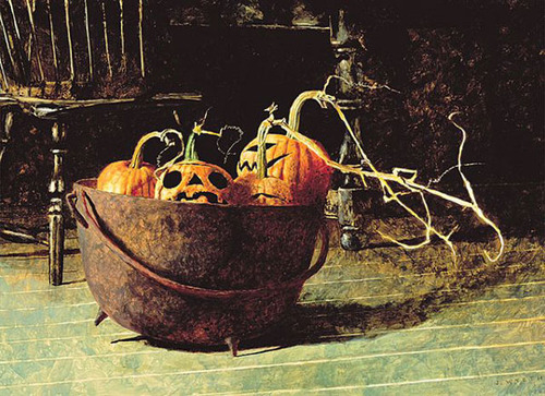 Jack o lanterns in the cauldron