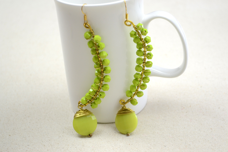 Green Wire and Bead Earrings 