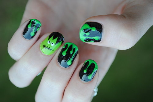 Green slime and frankenstein nails