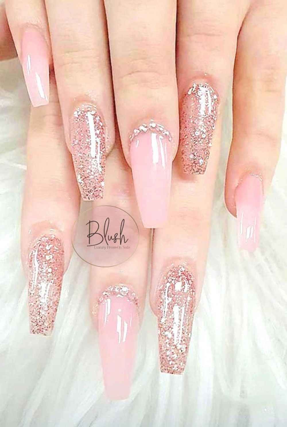 Bubble Gum Pink Glittered Nails Pictures, Photos, and Images for