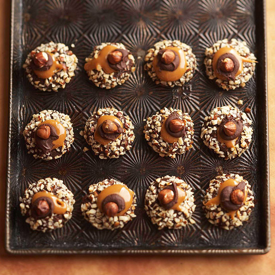 Chocolate, hazelnut and caramel thumbprint cookies Chocolate, hazelnut and caramel thumbprint cookies