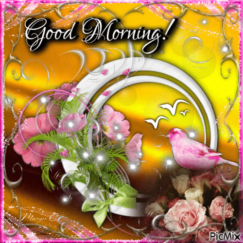 Pink Bird And Flowers Good Morning Gif Pictures, Photos, and Images