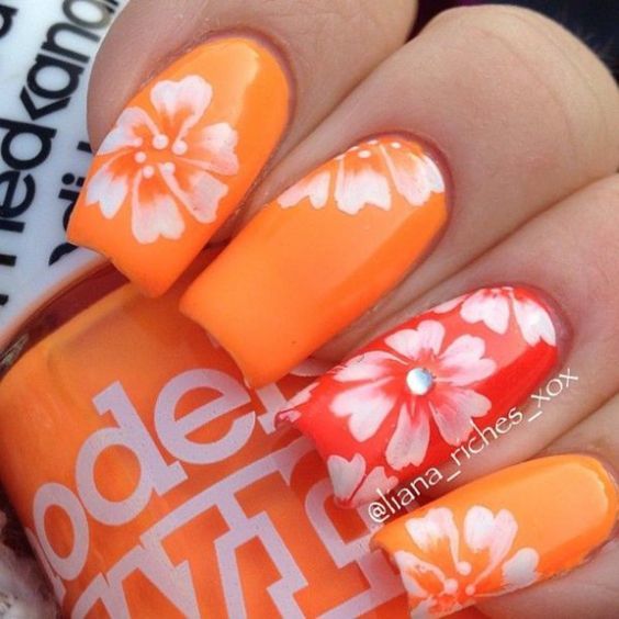 Orange & Red Floral Nails Pictures, Photos, and Images for Facebook, Tumblr, Pinterest, and Twitter