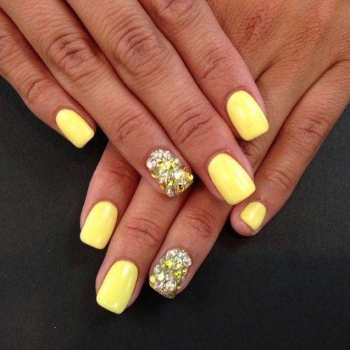 Yellow Nails With Jewels Pictures, Photos, and Images for Facebook, Tumblr, Pinterest, and Twitter