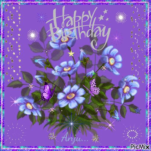Blue Daisies With Butterfly - Happy Birthday Pictures, Photos, and
