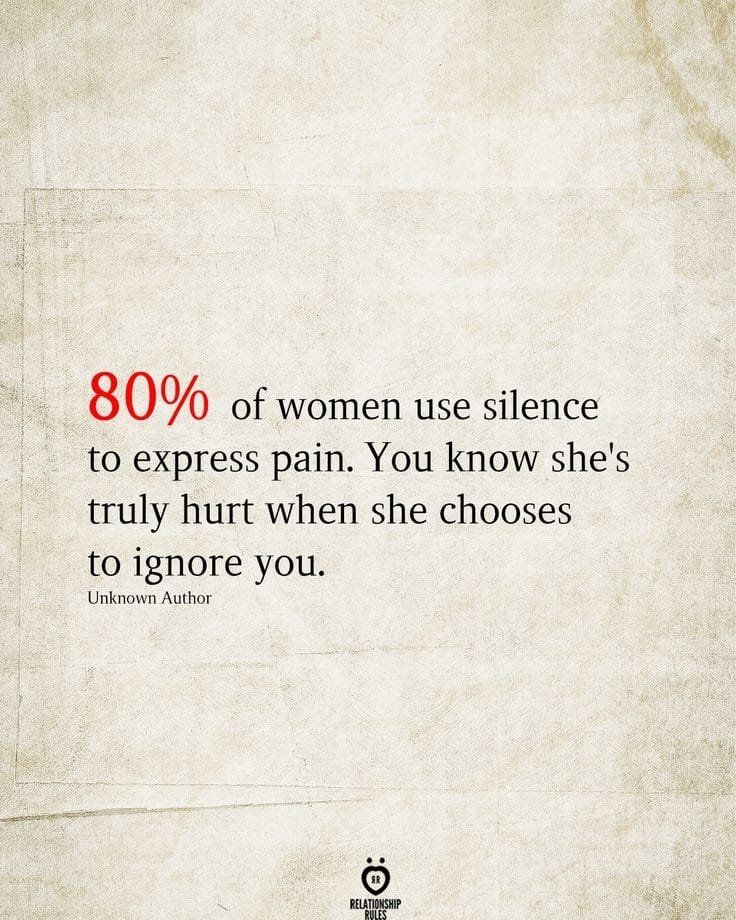 80 Of Women Use Silence To Express Pain. You Know She's Truly Hurt