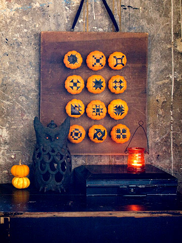 Halloween pumpkins with folk art designs