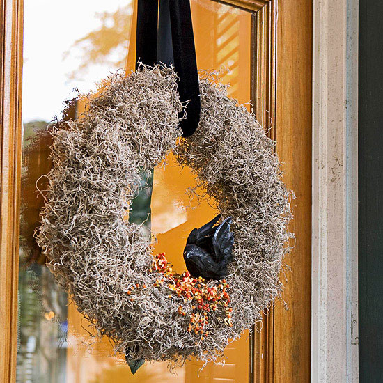Moss filled halloween wreath