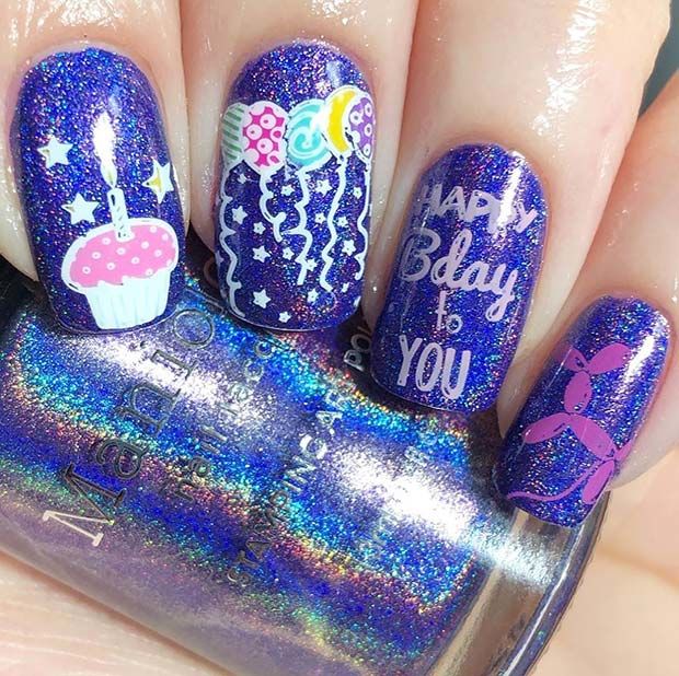 Blue Glitter, Happy Birthday To You Nails Pictures, Photos, and Images