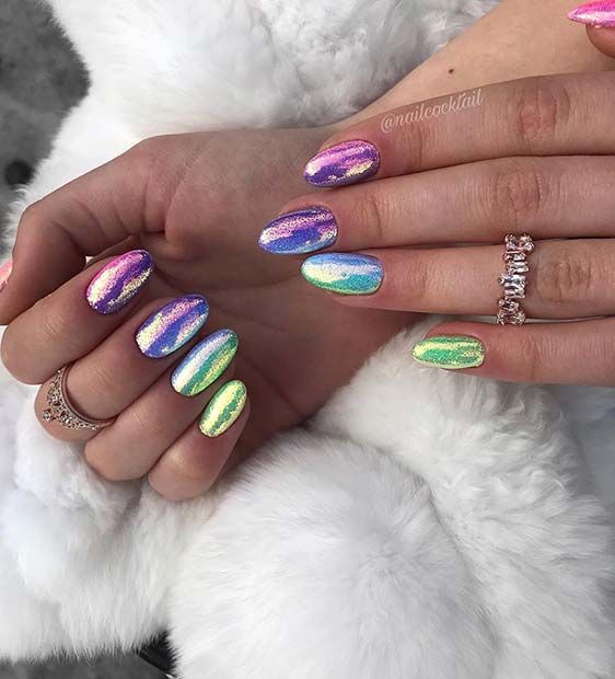 Sparkling Chrome Rainbow Nails Pictures, Photos, and Images for