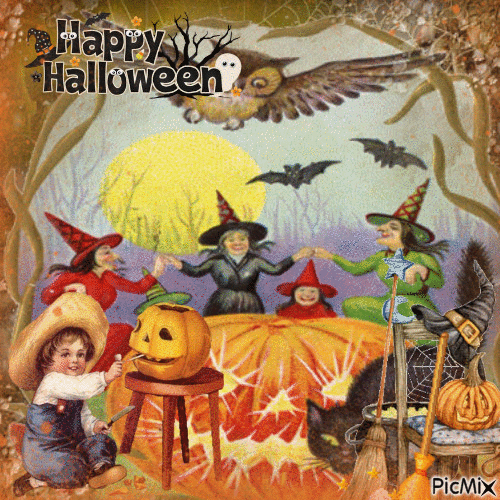 Vintage Happy Halloween Witches Gif Pictures, Photos, and Images for