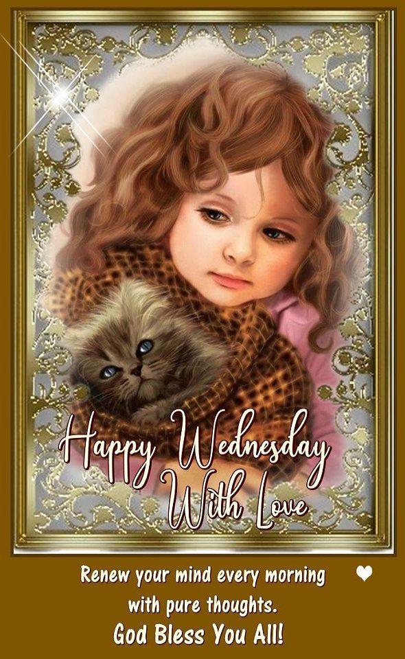 Adorable Girl And Cat Happy Wednesday With Love Pictures, Photos, and