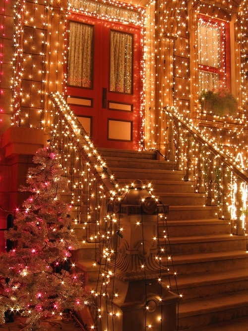 Christmas lights on stoop Christmas lights on stoop