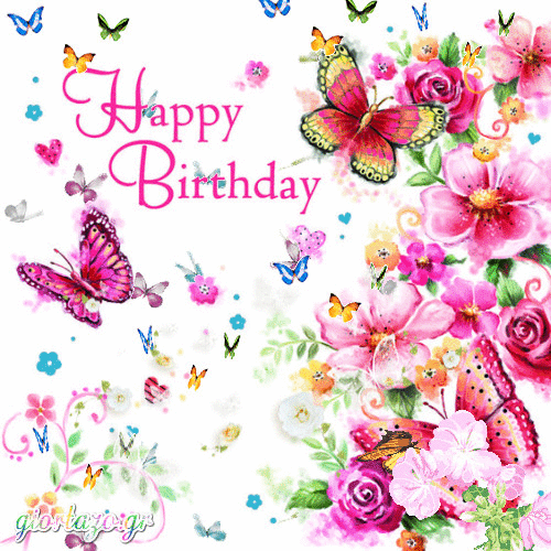 Flying Butterflies - Happy Birthday Gif With Flowers Pictures, Photos