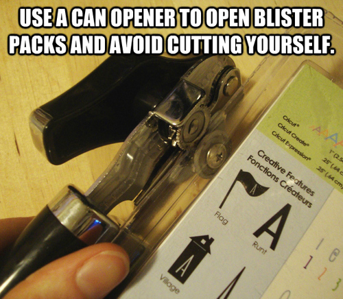 Use a can opener to open blister packs